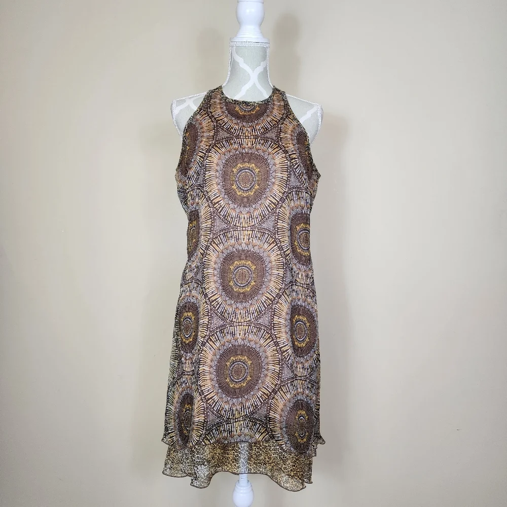 Vintage Joseph Ribkoff Layered Dress Size 10 Tribal Cheetah Print Brown - Picture 2 of 15